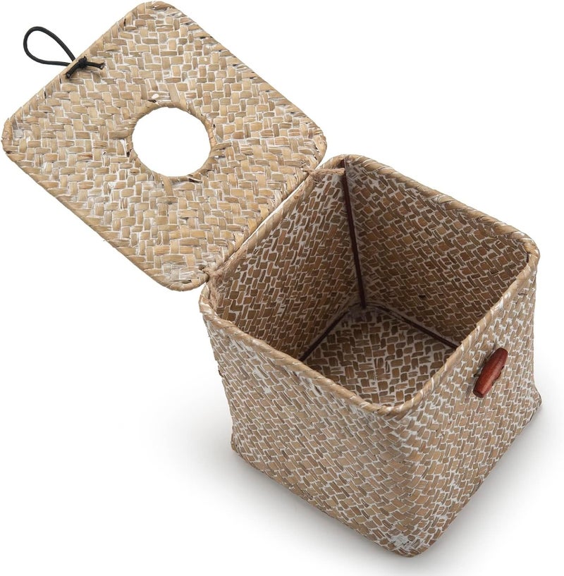 DECRAFTS Seagrass Square Tissue Box Cover Woven Napkin Holder Decorative for Bathroom Farmhouse (Whitewash, 5.5 x 5.5 x 5.5 Inch) - Image 3